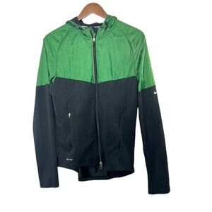 Nike Dri-Fit Running Green & Black Full-Zip Hooded Jacket Women's Small